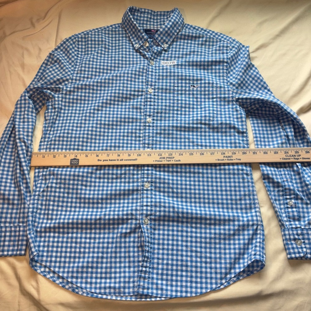 Vineyard Vines Mens Slim Fit Tucker Shirt Blue White Gingham Check Cotton Medium